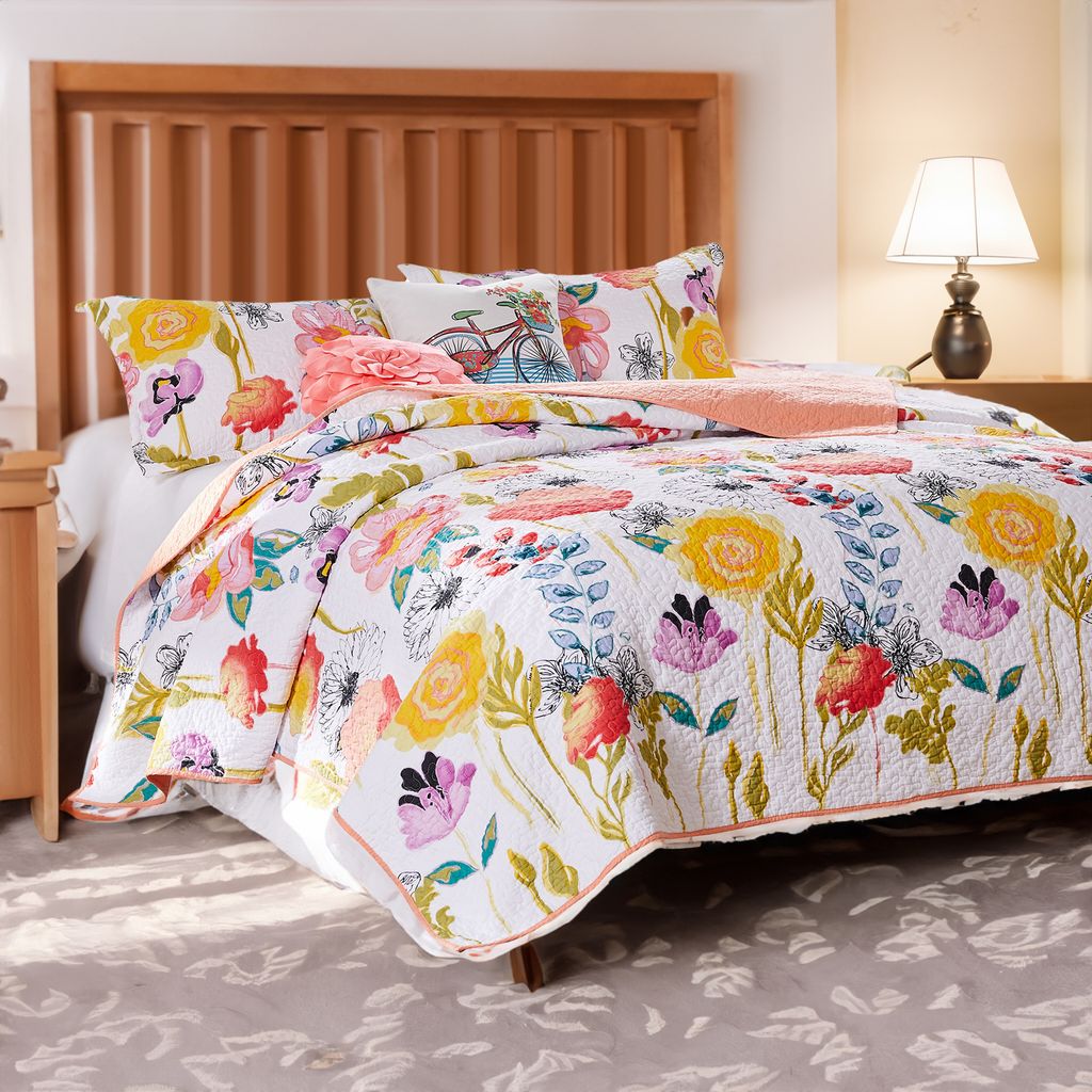 Mavi 5 Piece Reversible King Quilt Set, Spring Floral Print, Multicolor - View 6
