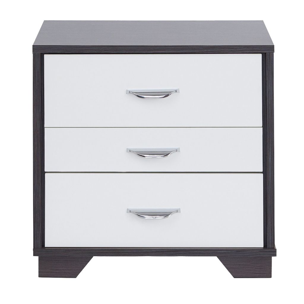 Classic 3 Drawers Wood Nightstand By Eloy, White & Black - View 3
