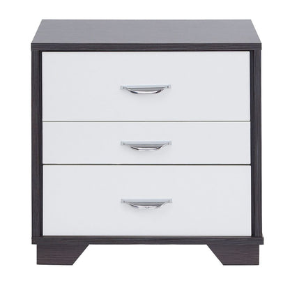 Classic 3 Drawers Wood Nightstand By Eloy, White & Black - View 3