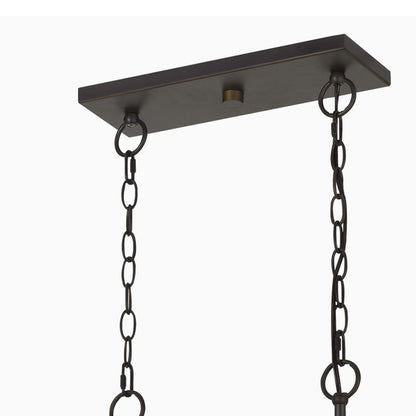 8 Bulb Chandelier with Wooden Frame and Metal Orb Shades, Brown and Black - View 3