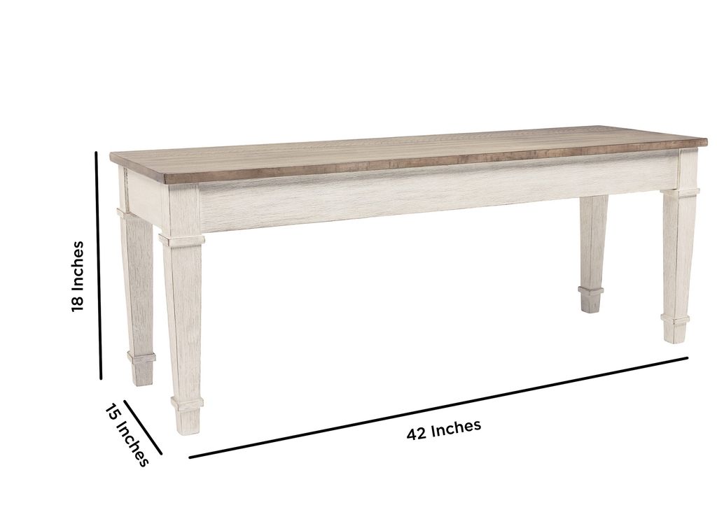 Rectangular Wooden Bench with Under seat Storage, Antique White and Brown - View 5
