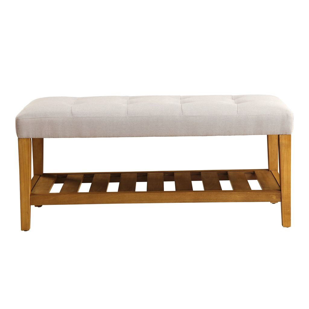 Wooden Bench, Light Gray & Oak - View 2