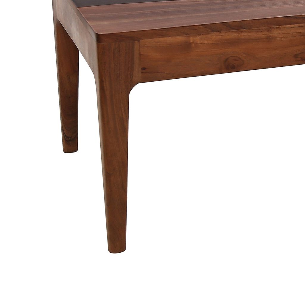 52 Inch Modern Coffee Table, Acacia Wood with Classic Block Legs, Brown - View 4