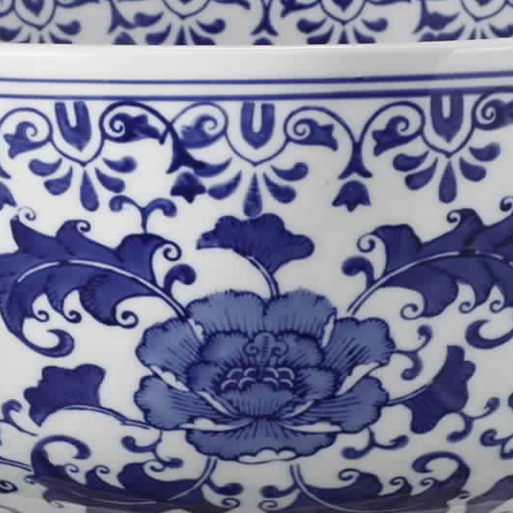 Round Ceramic Bowl with Floral Print, Set of 2, Blue And White, - View 5