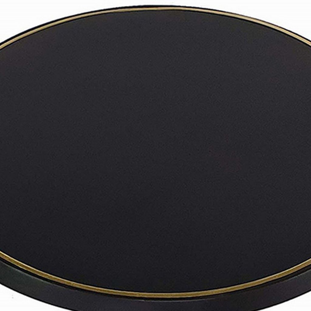 22 Inch Round Mango Wood Side Table, Smooth Brass Accents, Black Finish - View 4