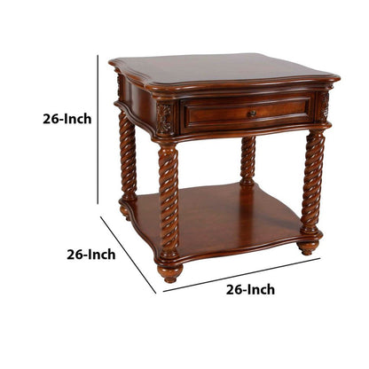 Mahogany End Table With Marble Tabletop, Brown - View 6