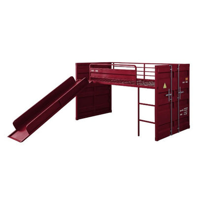 Twin Loft Bed with Metal Frame and Slide, Red - View 4