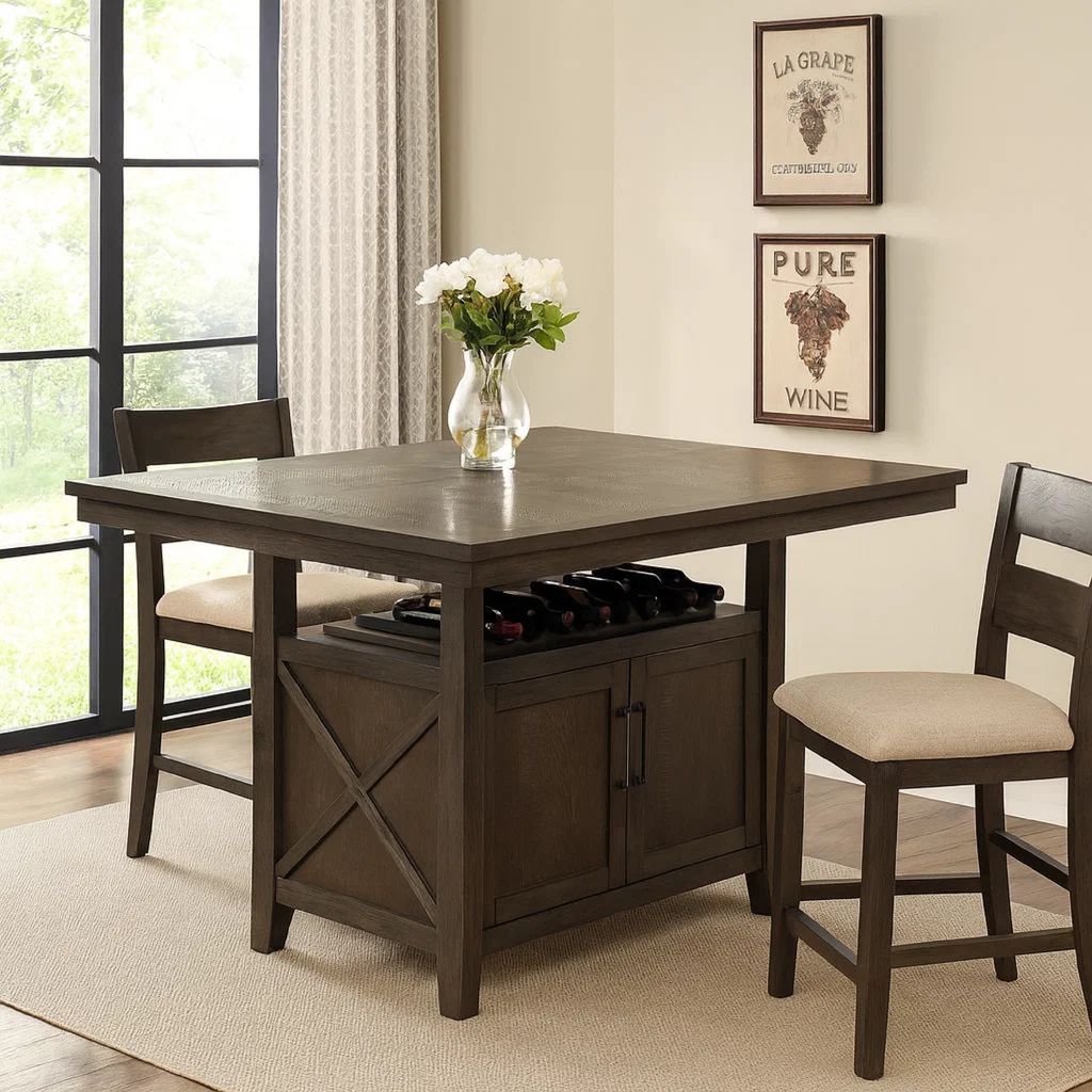 Wooden Counter Height Table with Cabinet and Butterfly Leaf, Gray - View 7