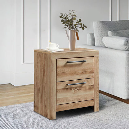 Amy 24 Inch Modern Wood Nightstand, 2 Drawers, 2 USB Ports, Natural Brown - View 7