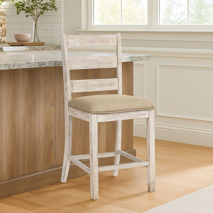 Myra Barstool Chair Set of 2 | Padded Seats and Ladderbacks | Dual Tone Weathered White Brown - View 7