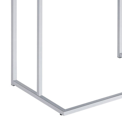 Dey 27 Inch Modern C Side Table, Gloss White Wood Top, Chrome Metal Base - View 4