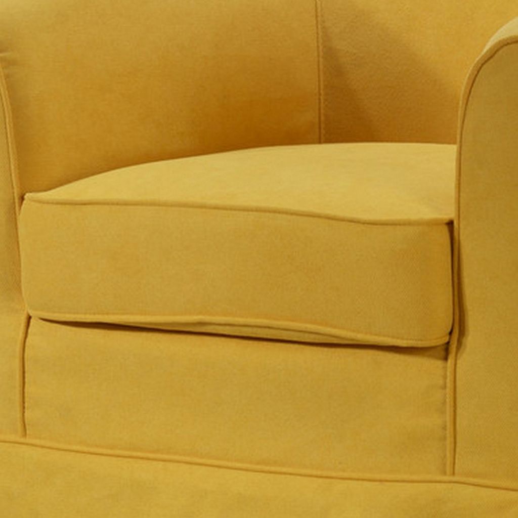 Lex 28 Inch Swivel Accent Chair, Yellow Fabric, Curved Track Back, Skirted - View 4