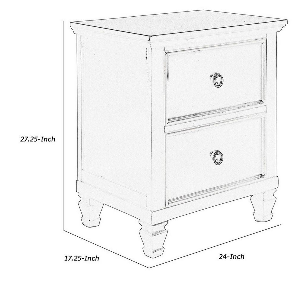 Umi 2 Drawer Wooden nightstand with Tapered Legs and Metal Rings, Black - View 6