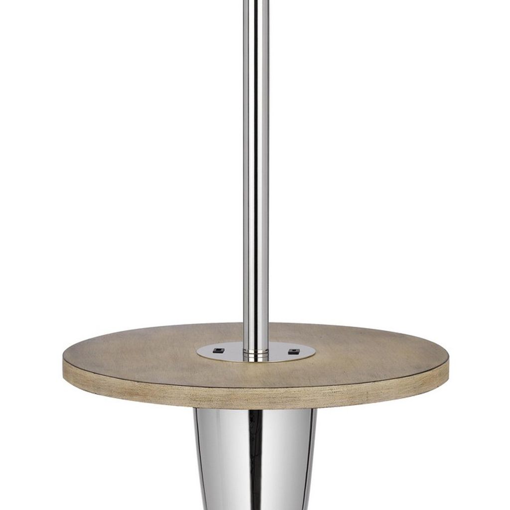 Charlie 61 Inch Modern Floor Lamp, Wood Table, 1 USB, Glossy, White, Brown - View 3
