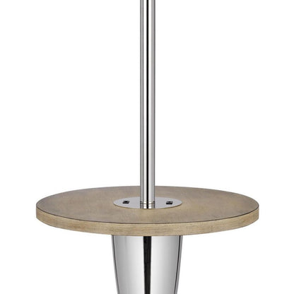 Charlie 61 Inch Modern Floor Lamp, Wood Table, 1 USB, Glossy, White, Brown - View 3