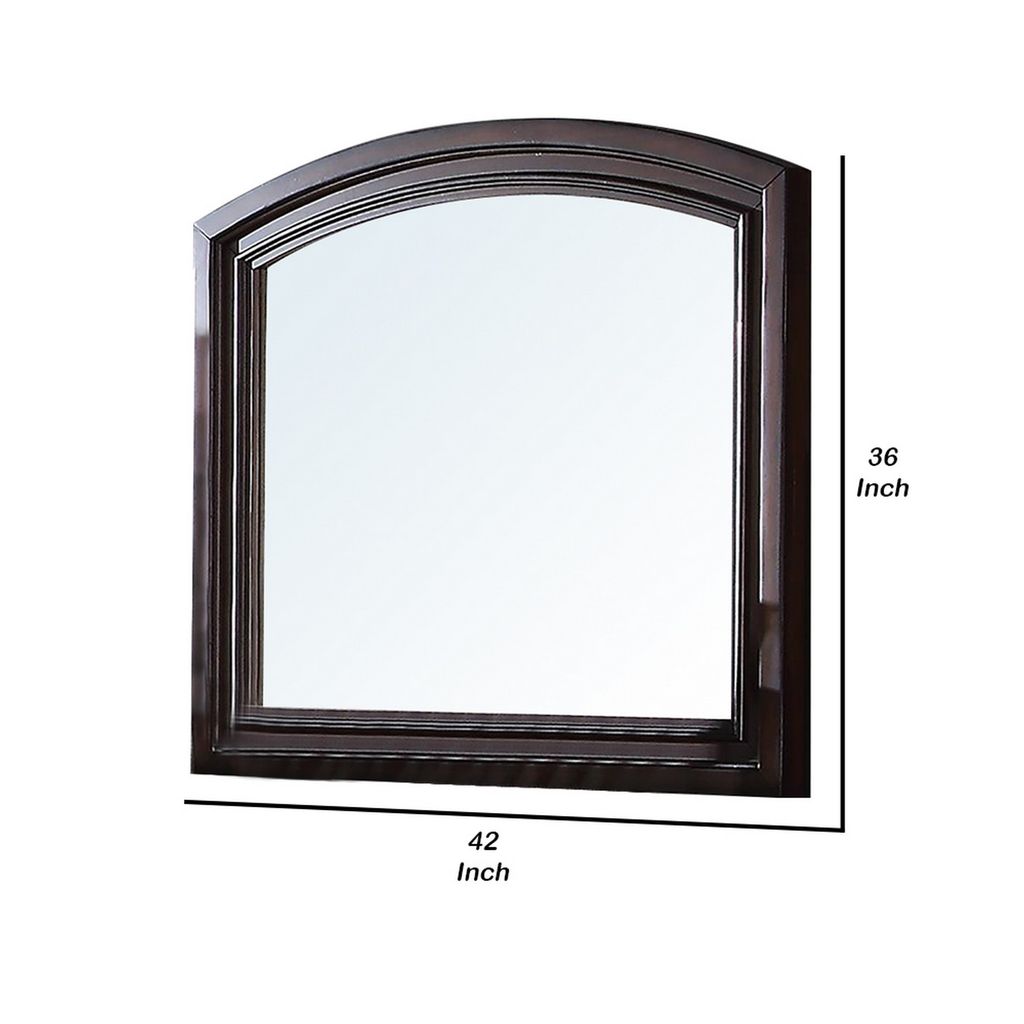 Wooden Mirror with Raised Frame and Molded Details, Brown - View 5