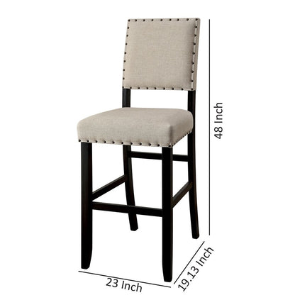 SANIA II Rustic Bar Chair In Ivory Linen, Cream, Set of 2 - View 6