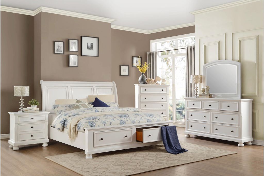 Transitional Style Two Drawer Wooden Night Stand with Round Bun Legs, White - View 2