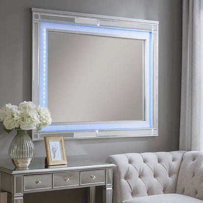 50 Inch Contemporary Textured Mirror with LED, Silver - View 7