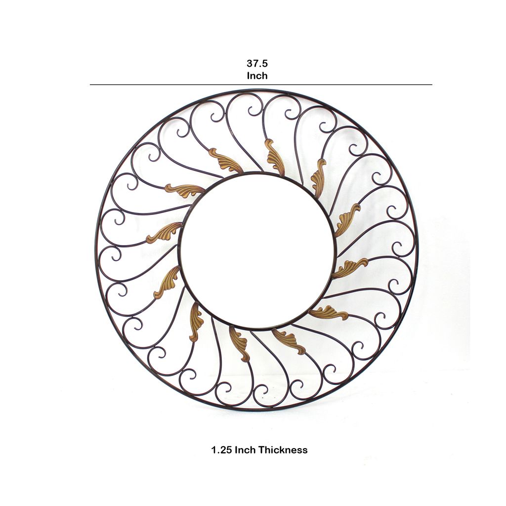 Round Metal Wall Mirror Set of 2 with Scroll Details, Bronze and Gold - View 5