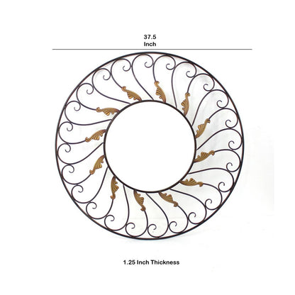 Round Metal Wall Mirror Set of 2 with Scroll Details, Bronze and Gold - View 5