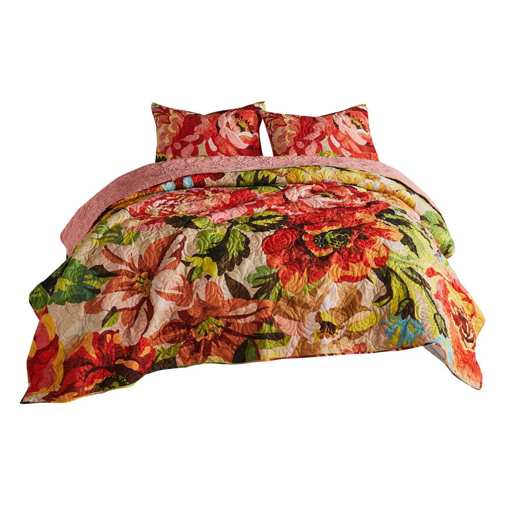 Dahl 3 Piece Queen Quilt Set, 2 Pillow Shams, Polyester Fill, Multicolor - View 4