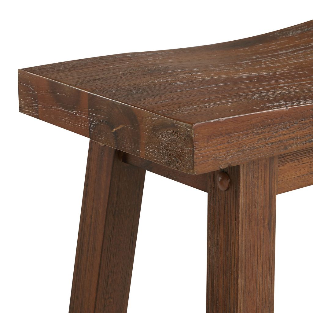 Saddle Design Wooden Counter Stool with Grain Details, Brown - View 4