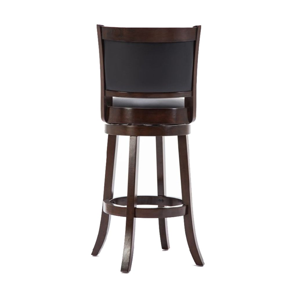 Round Wooden Swivel Barstool with Padded Seat and Back, Dark Brown - View 4