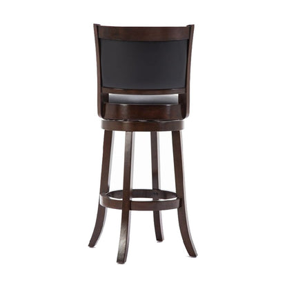 Round Wooden Swivel Barstool with Padded Seat and Back, Dark Brown - View 4