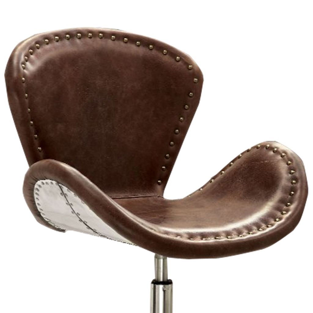 Retro Top Grain Leather Accent Chair with Swivel, Brown & Silver - View 5