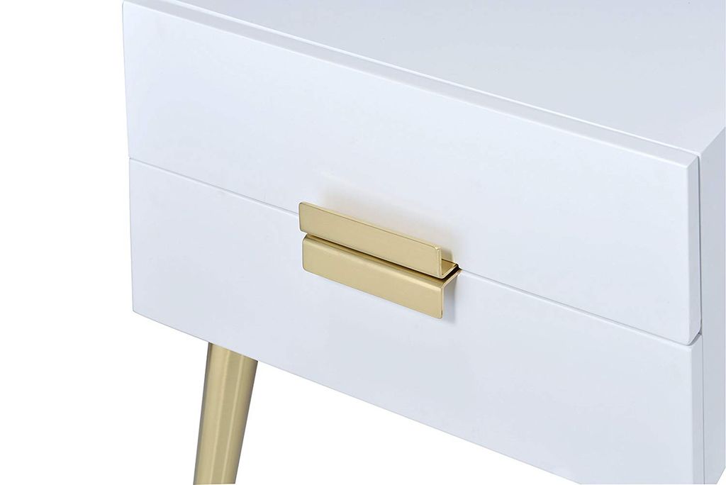 Denvor Square End Table with Drawers, White & Gold - View 5