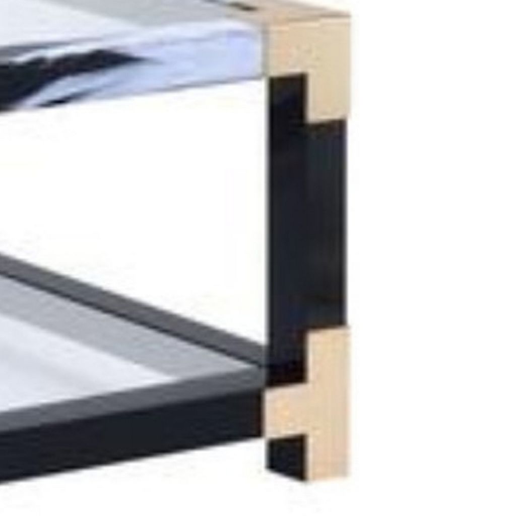 Rectangular Metal Coffee Table with Glass Top and Shelf, Black - View 4