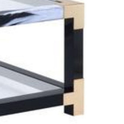 Rectangular Metal Coffee Table with Glass Top and Shelf, Black - View 4
