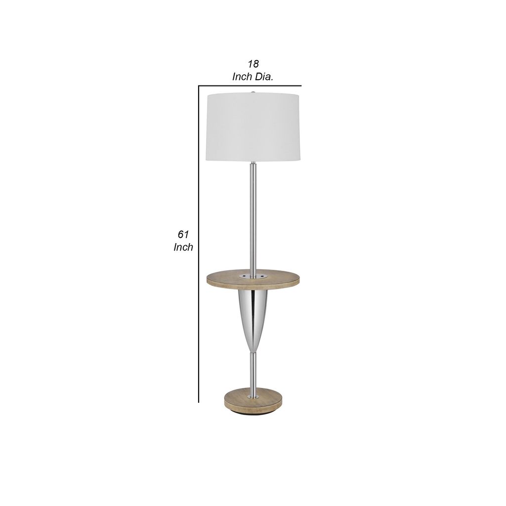 Charlie 61 Inch Modern Floor Lamp, Wood Table, 1 USB, Glossy, White, Brown - View 6
