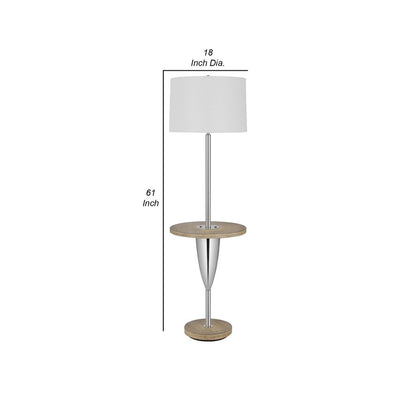 Charlie 61 Inch Modern Floor Lamp, Wood Table, 1 USB, Glossy, White, Brown - View 6
