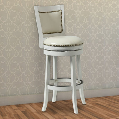 Nailhead Trim Round Leatherette Barstool with Flared Legs, White - View 6