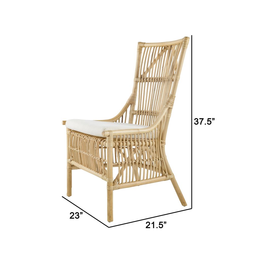 23 Inch Rattan Dining Side Chair, Soft Padded Seat, Natural Brown, White - View 6