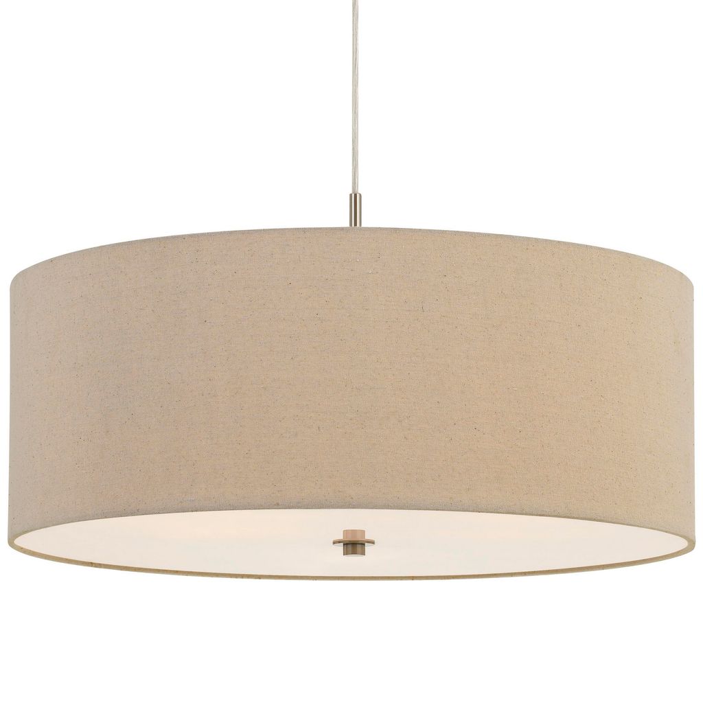 60W x 3 Drum Shade Pendant Fixture, Beige and Silver - View 4