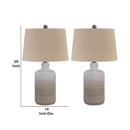 Ceramic Body Table Lamp with Brushed Details, Set of 2, Beige and White - View 5