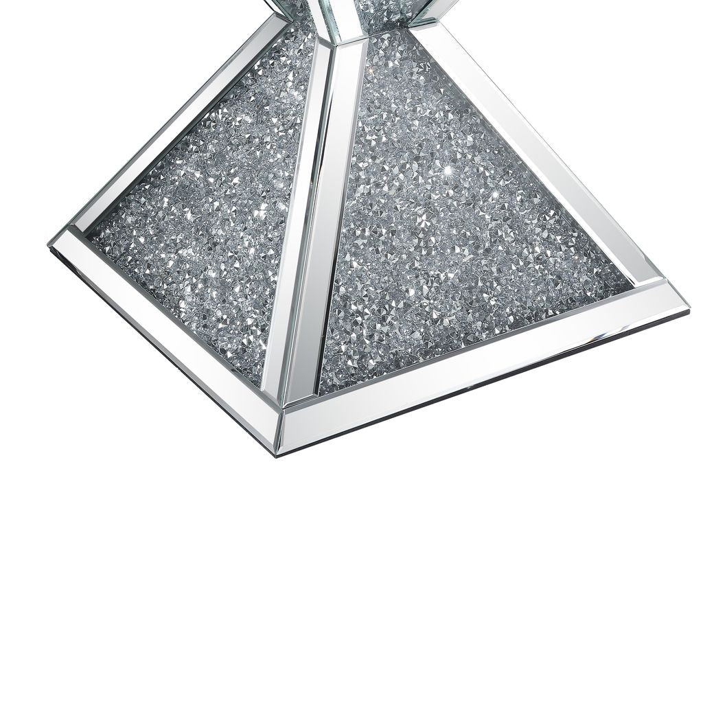 Sparkling End Table with Faux Diamonds Inlay , Silver and Clear - View 5