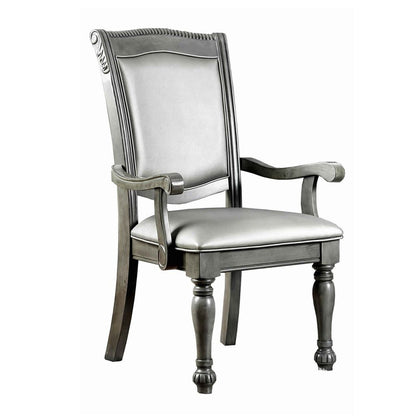 Traditional Style Wooden Arm Chair With Leatherette Cushions In Gray, Set Of 2 - View 3