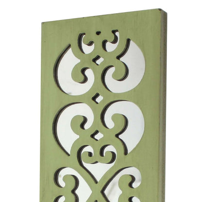 Quatrefoil Pattern Wooden Candle holder Set of 2 with Mirror Insert, Green - View 2
