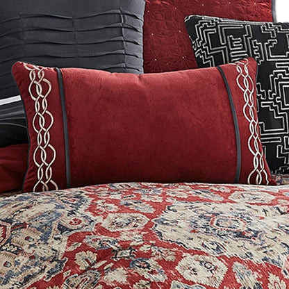 10 Piece King Size Comforter Set with Medallion Print, Red and Blue - View 2