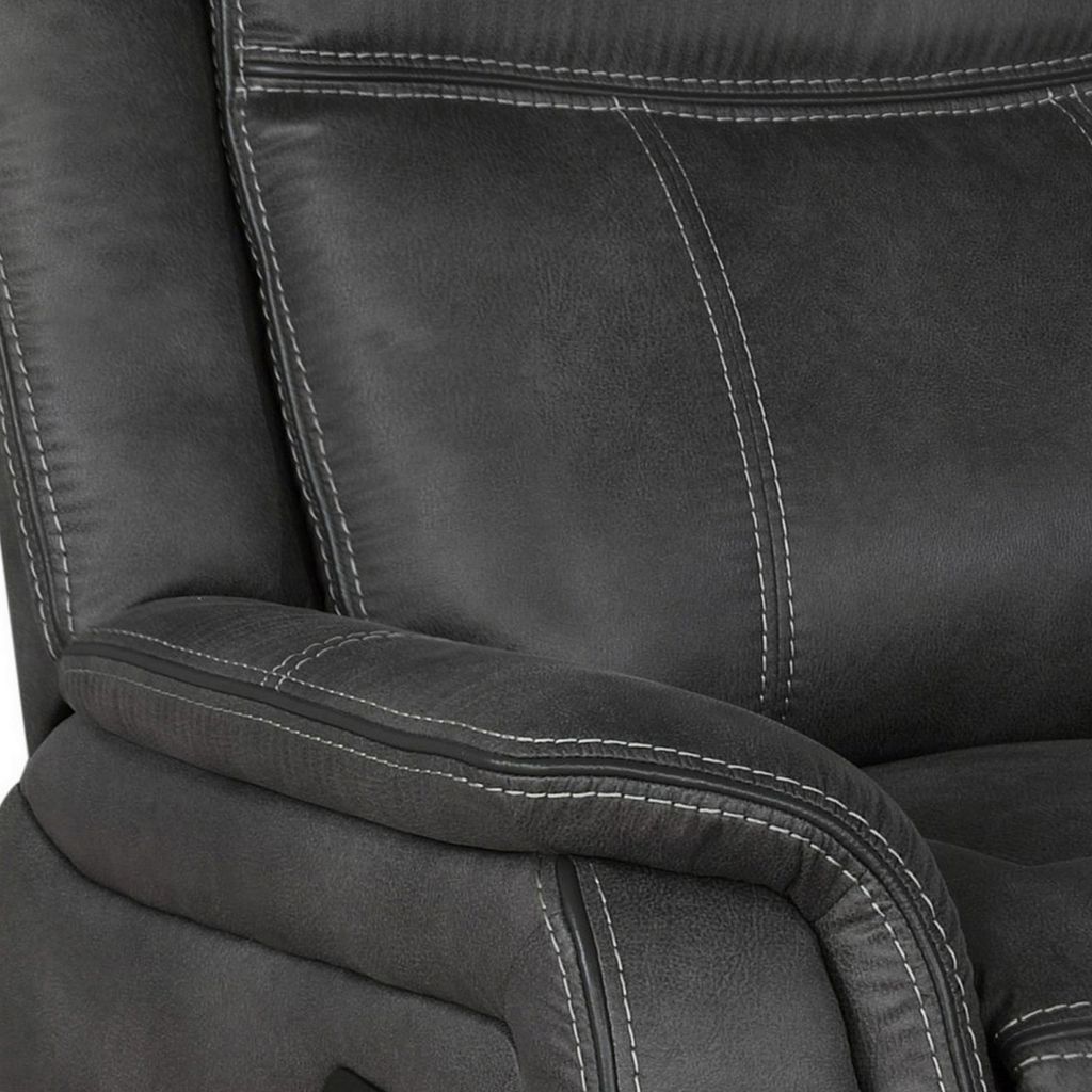 Lenard 41 Inch Manual Gliding Recliner, Piped Details, Charcoal Gray, Black - View 2