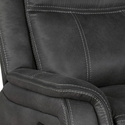 Lenard 41 Inch Manual Gliding Recliner, Piped Details, Charcoal Gray, Black - View 2