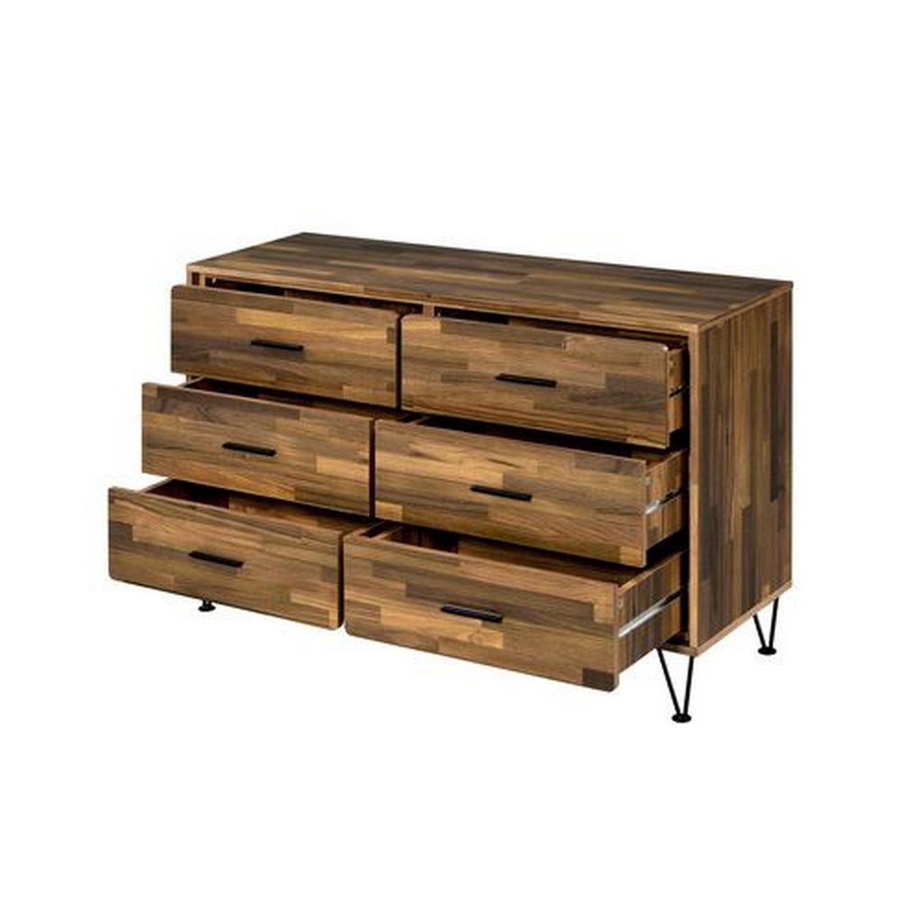 Dresser with 6 Drawers and Butcher Block Pattern, Brown - View 4