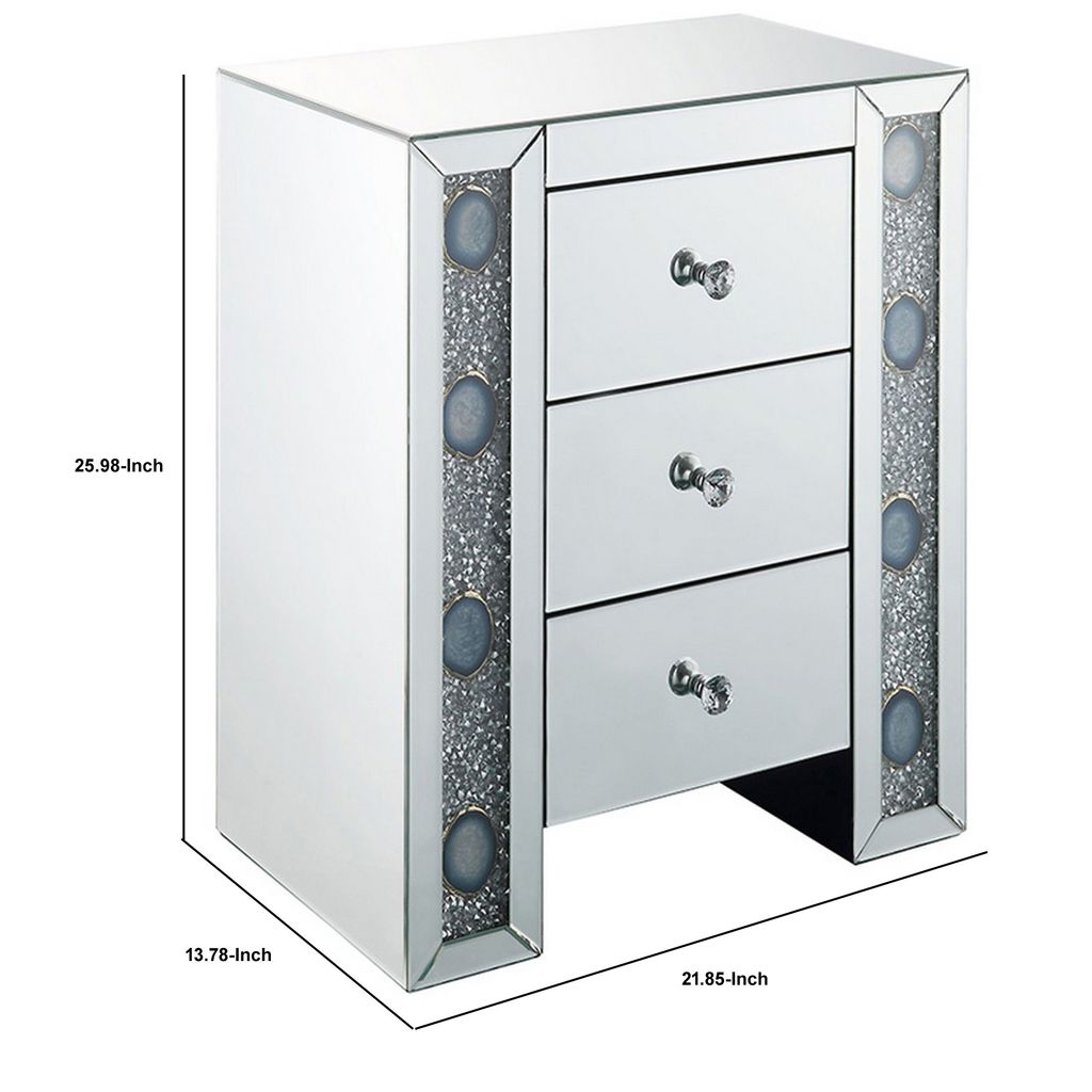 Wood & Mirror Nightstand with Agate Inserts, Silver - View 5