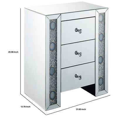 Wood & Mirror Nightstand with Agate Inserts, Silver - View 5