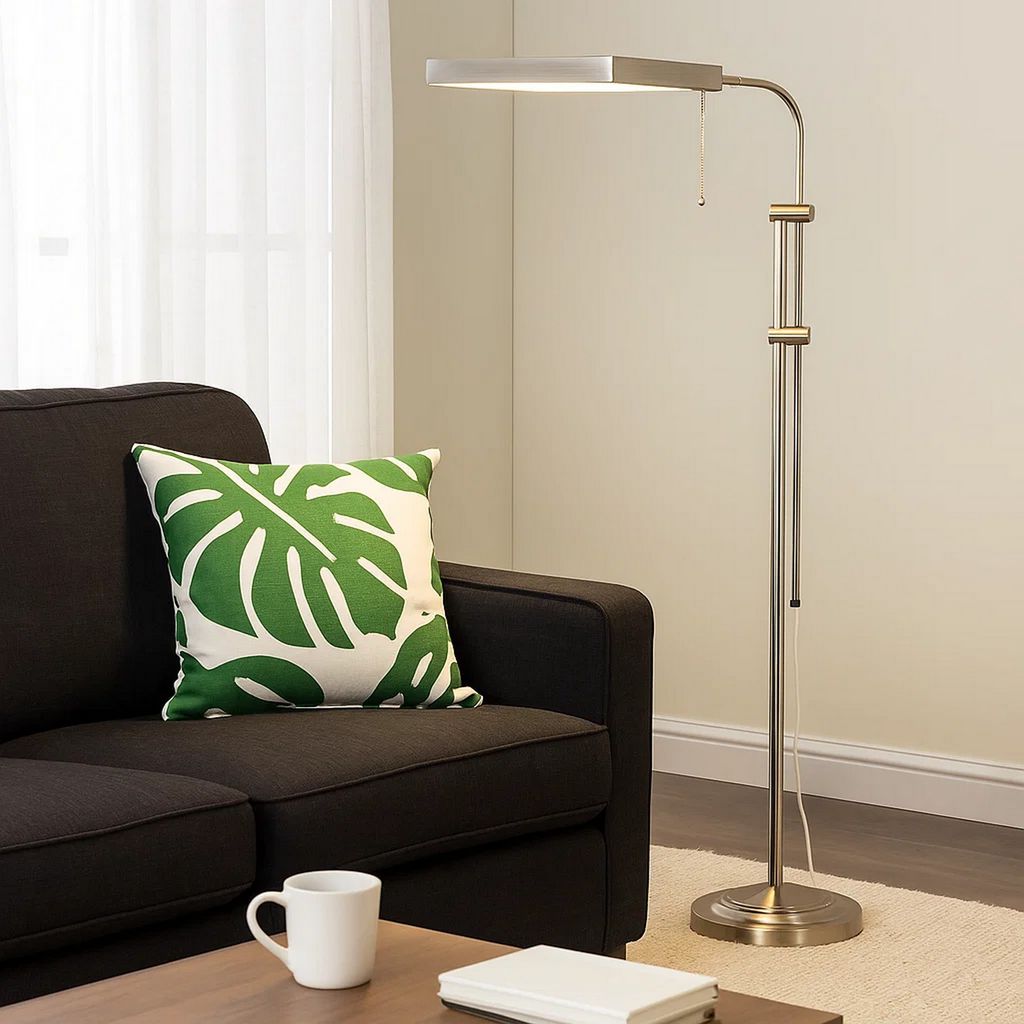 Metal Rectangular Floor Lamp with Adjustable Pole, White - View 7