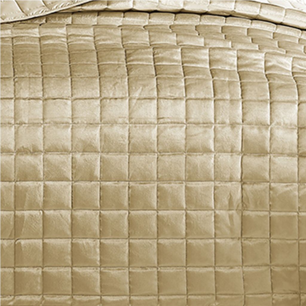 3 Piece Queen Size Coverlet Set with Stitched Square Pattern, Gold - View 4